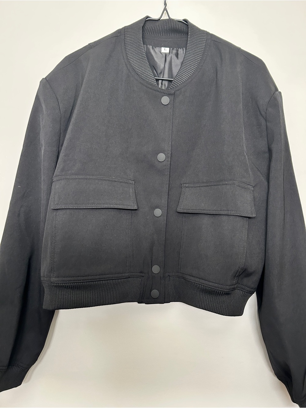 Women's Classic Black Bomber Jacket.